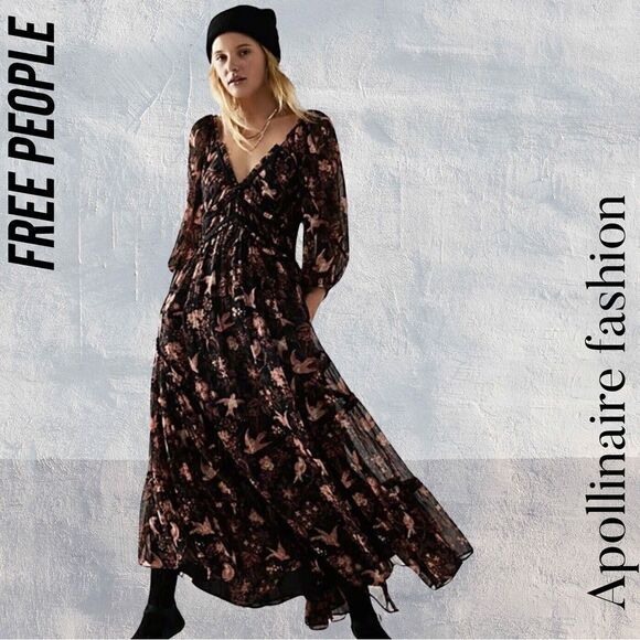 FREE PEOPLE YOU’RE A JEWEL MAXI DRESS BLACK COMBO NEW XS - Picture 1 of 5